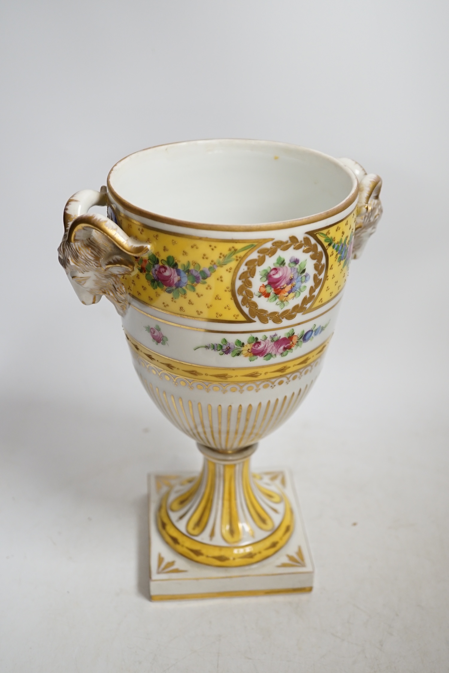 A 20th century Sevres style porcelain urn and cover, 38cm. Condition - fair to good